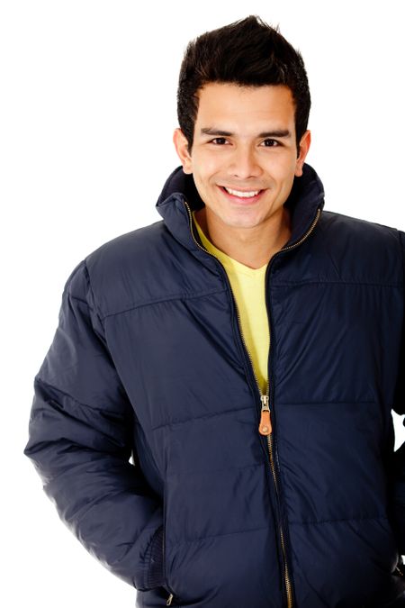 Casual man wearing jacket - isolated over a white background