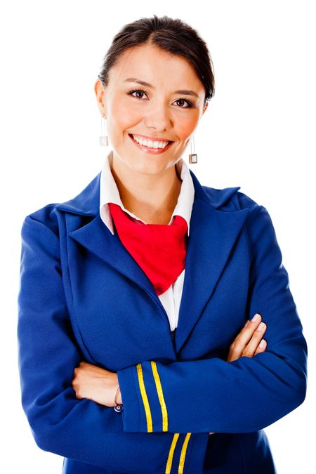 Flight attendant smiling - isolated over a white background