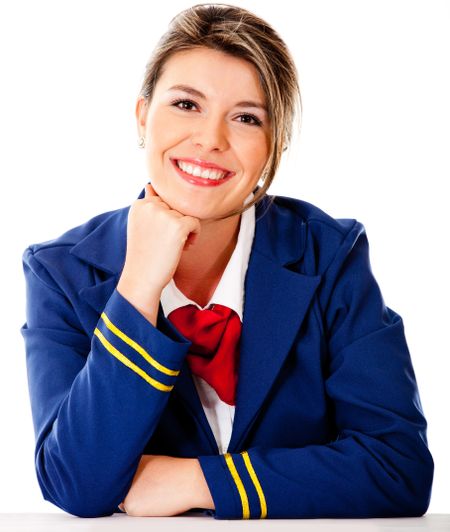 Air hostess smiling - isolated over a white background