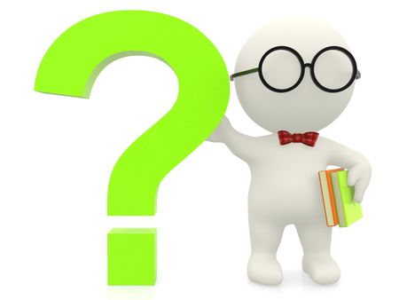 3D nerd with a question mark - isolated over a white background