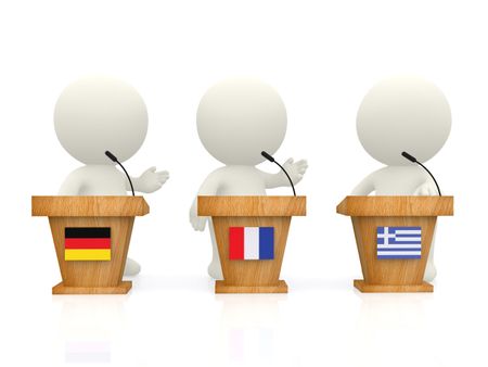 3D International forum with people from Greece, Germany and France - isolated over white