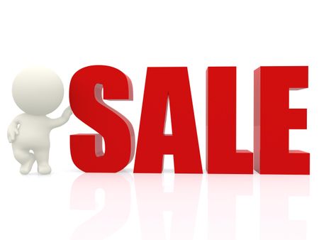 3D man with word sale - isolated over a white background