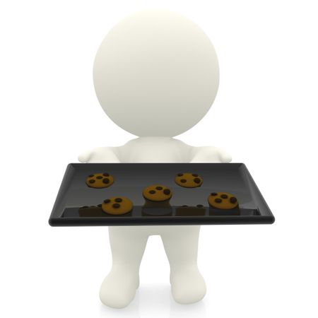 3D character making cookies - isolated over a white background