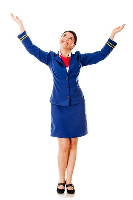 Flight attendant with arms open - isolated over a white background