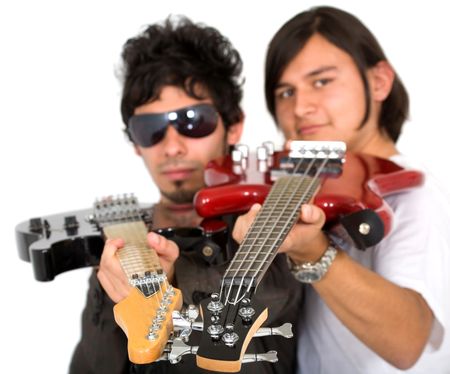 male guitarists in a band isolated over a white background