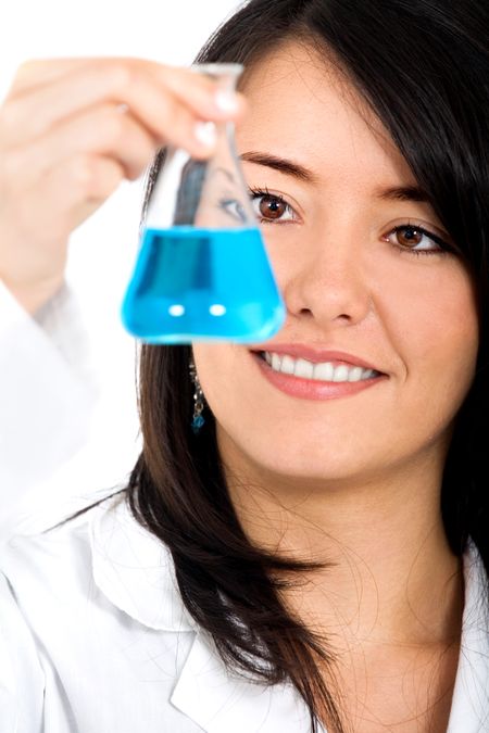 woman doctor or chemist isolated over a white background