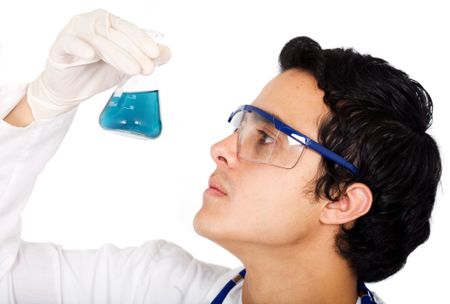 doctor with test tube isolated over a white background