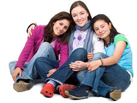 casual female friends isolated over a white background