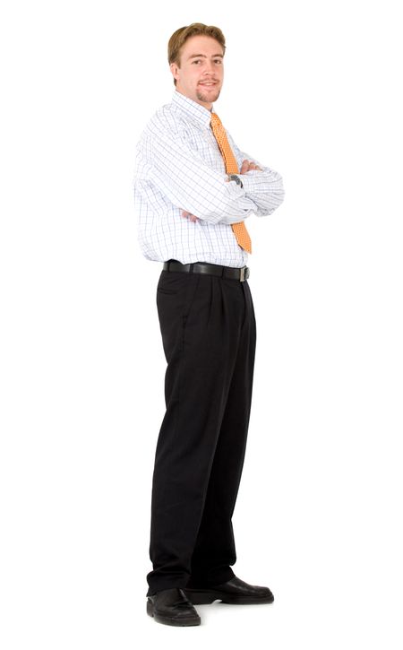 confident business man standing up - isolated over a white background
