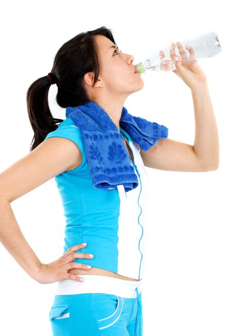 woman drinking water isolated over a white background