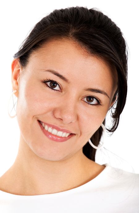 casual woman face smiling portrait isolated over a white background