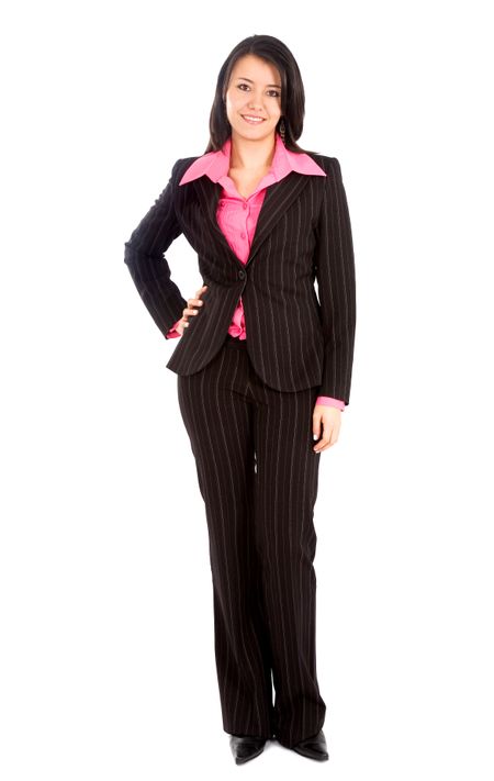 business woman standing isolated over a white background