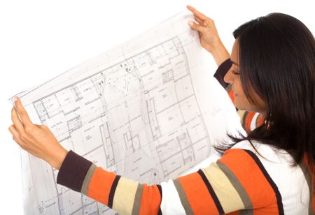 female interior designer isolated over a white background