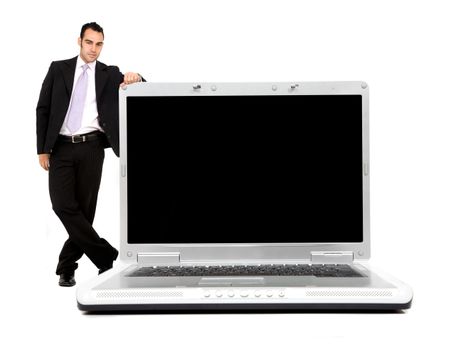 business man with a laptop computer isolated over a white background
