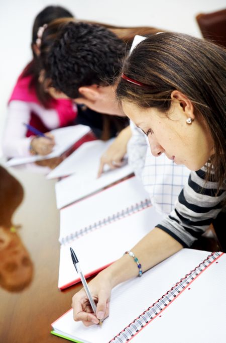 group of students at the library studying