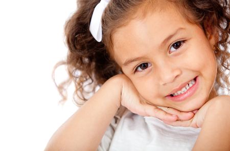 Adorable little girl smiling - isolated over a white background