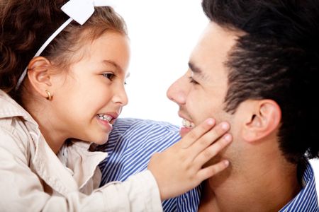 Affectionate girl with her father - isolated over a white background