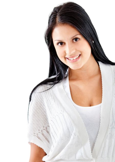 Beautiful woman smiling - isolated over a white background