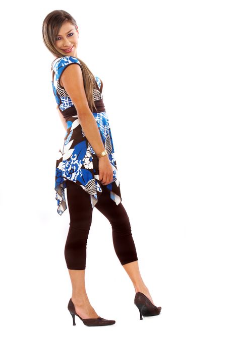 fashion woman standing isolated over a white background