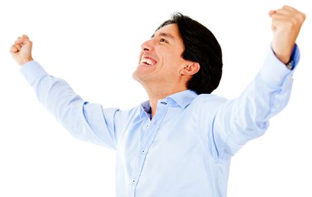 Successful man with arms open - isolated over a white background