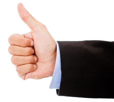 Business hand with thumbs up - isolated over a white background