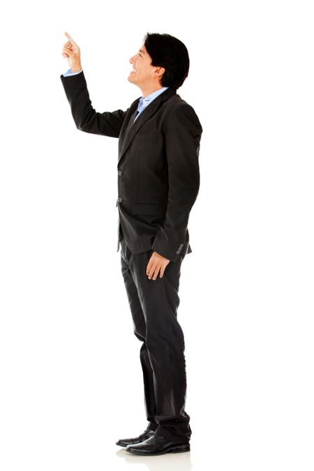 Business man pointing - isolated over a white background