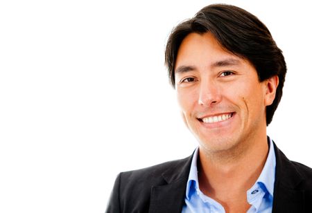 Portrait of a businessman smiling - isolated over a white background